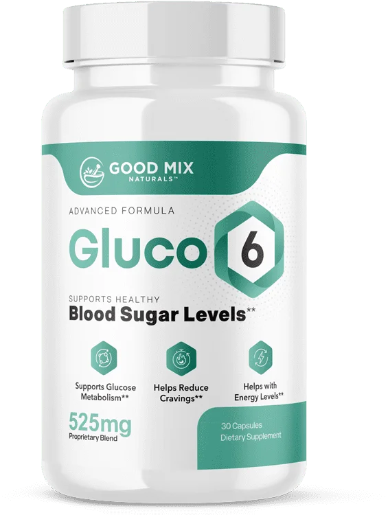 Gluco6 supplement bottle by Good Mix Naturals — 30 capsules, 525mg proprietary blend