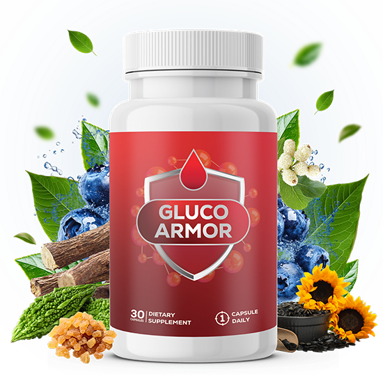 Gluco Armor supplement bottle — blood sugar support capsules, 30 count
